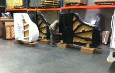 View of pianos ready to be stored