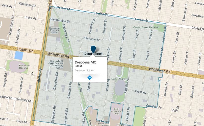 Map showing Deepdene service area covered by JM & Sons Piano Movers in Melbourne’s inner east