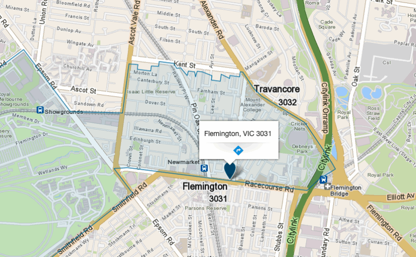 “Flemington VIC map showing service area covered by JM & Sons Piano Movers, trusted piano relocation specialists in Melbourne”