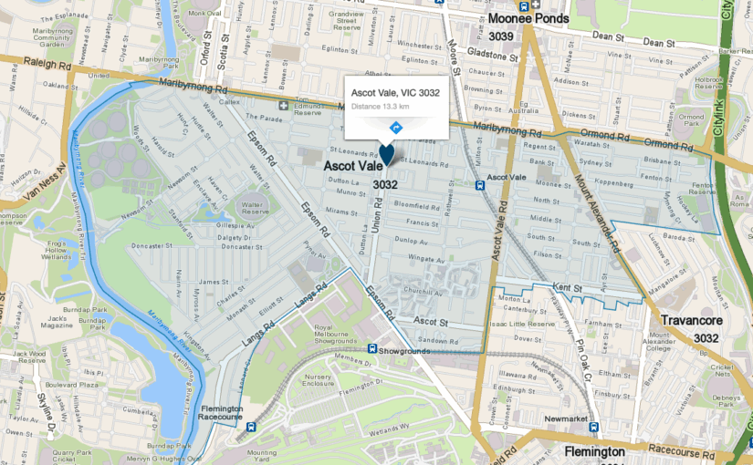 Map of Ascot Vale, Melbourne – piano moving service area covered by JM & Sons Piano Movers, experts in upright and grand piano transport