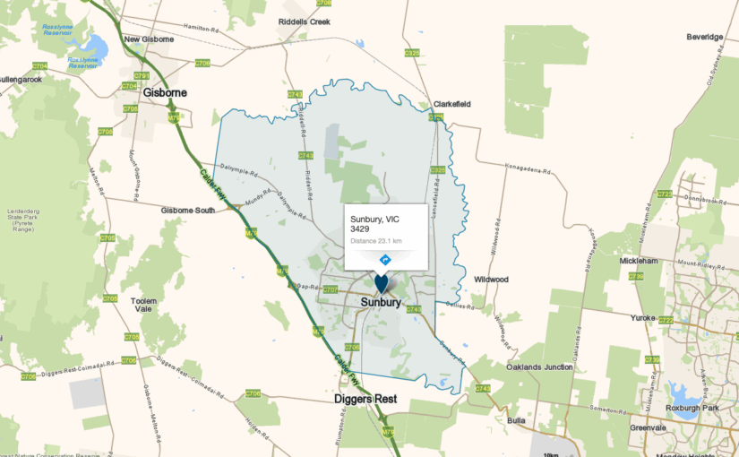 Sunbury Victoria map showing piano moving service area by JM & Sons Piano Movers, trusted family-owned piano specialists in Melbourne.