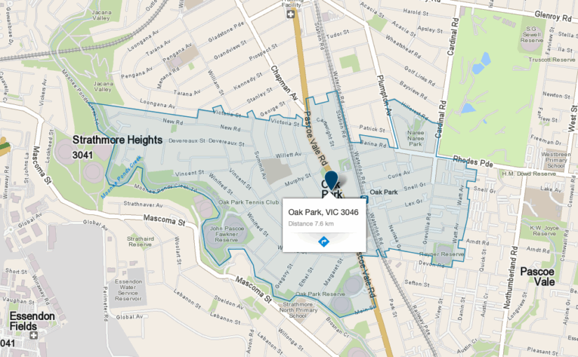 Map of Oak Park, Melbourne, showing local area serviced by JM & Sons Piano Movers – upright and grand piano relocation specialists