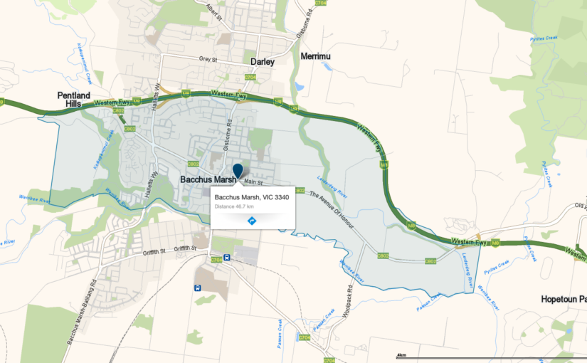 “Bacchus Marsh VIC service area map covered by JM & SONS Piano Movers, specialist rural upright and grand piano relocations in regional Victoria”