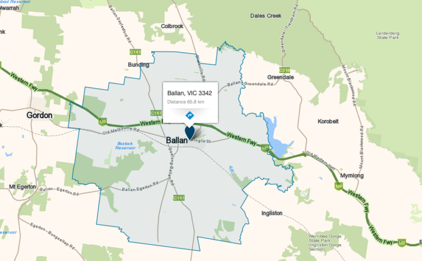 “Ballan VIC service area map covered by JM & SONS Piano Movers, specialist rural upright and grand piano relocations in regional Victoria”