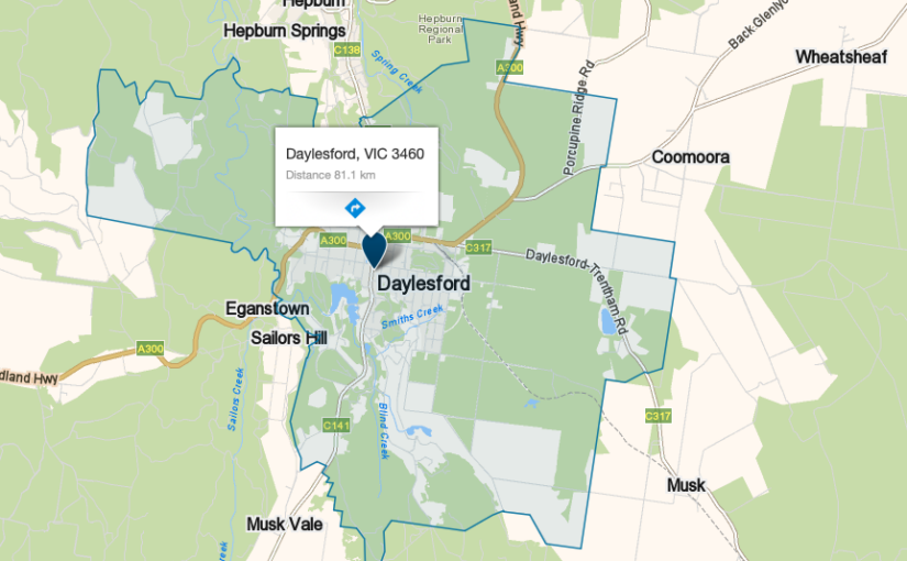 “Daylesford VIC service area map covered by JM & SONS Piano Movers, specialist rural upright and grand piano relocations in regional Victoria”