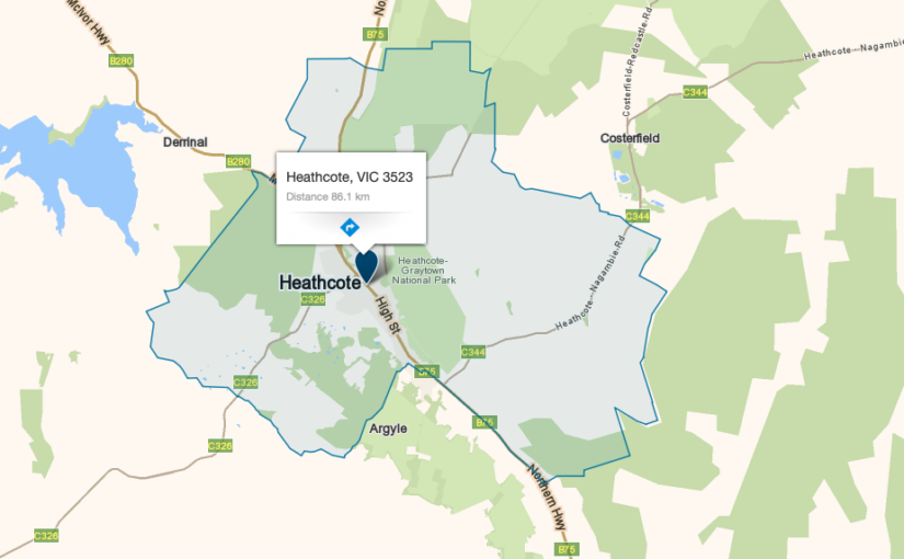 “Heathcote VIC service area map covered by JM & SONS Piano Movers, specialist rural upright and grand piano relocations in regional Victoria”