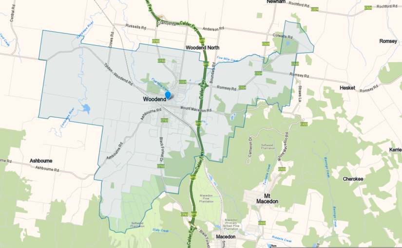 “Woodend VIC service area map covered by JM & SONS Piano Movers, specialist rural upright and grand piano relocations in regional Victoria”