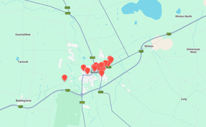 “Benalla VIC service area map covered by JM & SONS Piano Movers, specialist regional upright and grand piano relocations in north-east Victoria”