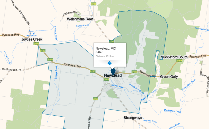 “Newstead VIC service area map covered by JM & SONS Piano Movers, specialist rural upright and grand piano relocations in regional Victoria”