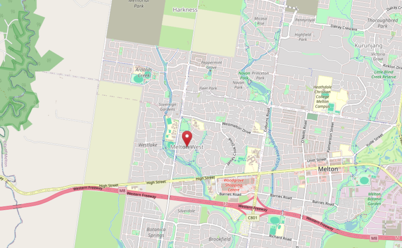 Melton West VIC service area map showing JM & SONS Piano Movers coverage across Melton West, Harkness, Kurunjang, Brookfield and surrounding western Melbourne areas